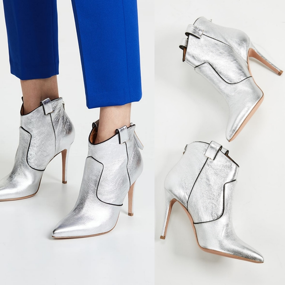 Veronica Beard Loretta Silver Ankle Boots Size 37